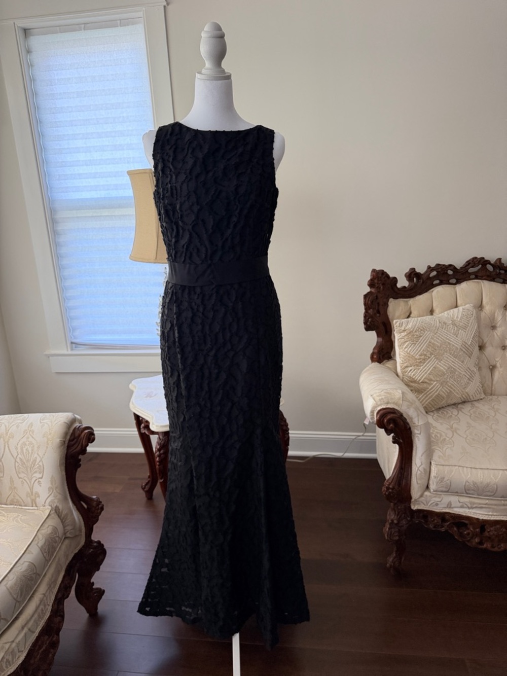 St. John Collection Black Textured Lace Maxi Dress